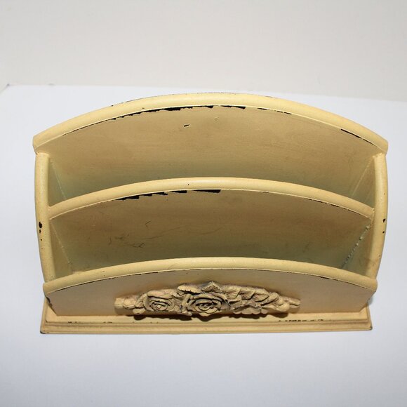 Yellow Shabby Chic 2 Slot Wooden Letter Card Holder With Flower Decoration - Picture 6 of 11